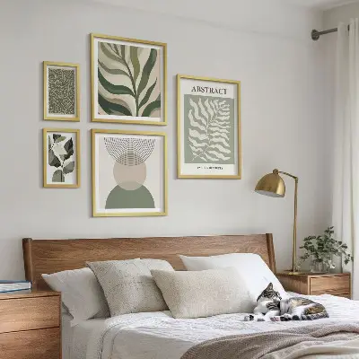 Set de 5 cuadros para salón con diseño de patrones abstractos de plantas