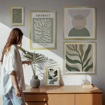Set de 5 cuadros para salón con diseño de patrones abstractos de plantas