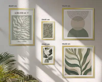 Set de 5 cuadros para salón con diseño de patrones abstractos de plantas