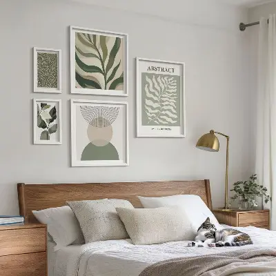 Set de 5 cuadros para salón con diseño de patrones abstractos de plantas
