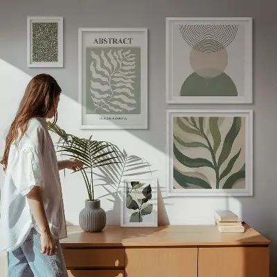 Set de 5 cuadros para salón con diseño de patrones abstractos de plantas
