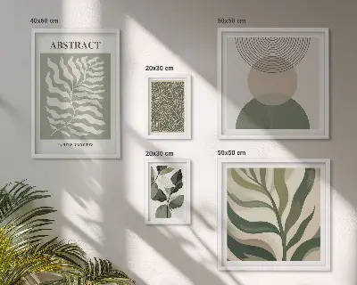 Set de 5 cuadros para salón con diseño de patrones abstractos de plantas