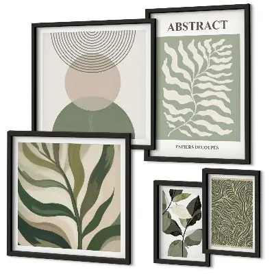Set de 5 cuadros para salón con diseño de patrones abstractos de plantas