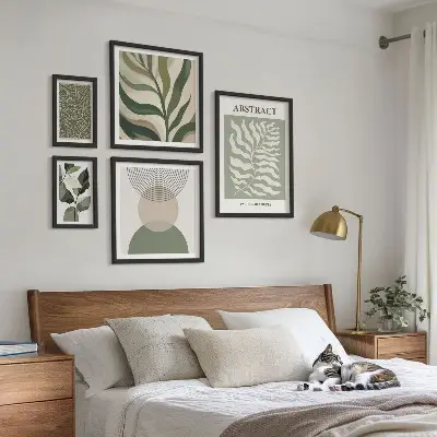 Set de 5 cuadros para salón con diseño de patrones abstractos de plantas