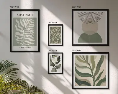Set de 5 cuadros para salón con diseño de patrones abstractos de plantas