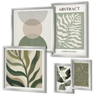 Set de 5 cuadros para salón con diseño de patrones abstractos de plantas