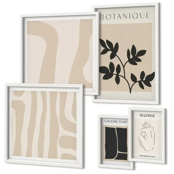 Set de 5 cuadros para salón con diseño de gráficos abstractos de plantas