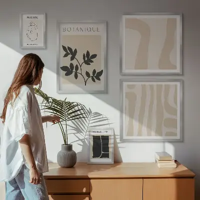 Set de 5 cuadros para salón con diseño de gráficos abstractos de plantas