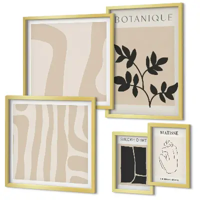 Set de 5 cuadros para salón con diseño de gráficos abstractos de plantas