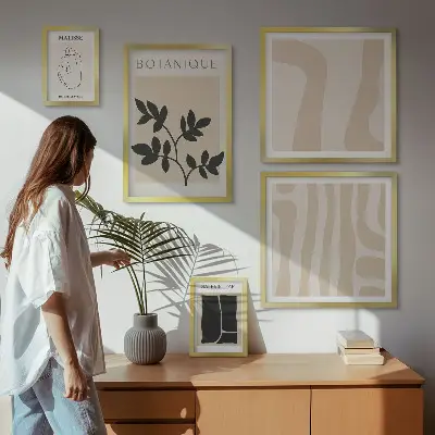 Set de 5 cuadros para salón con diseño de gráficos abstractos de plantas