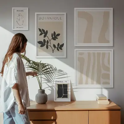 Set de 5 cuadros para salón con diseño de gráficos abstractos de plantas