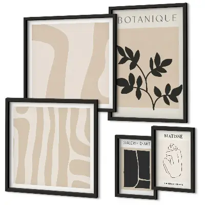 Set de 5 cuadros para salón con diseño de gráficos abstractos de plantas
