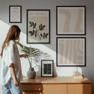 Set de 5 cuadros para salón con diseño de gráficos abstractos de plantas