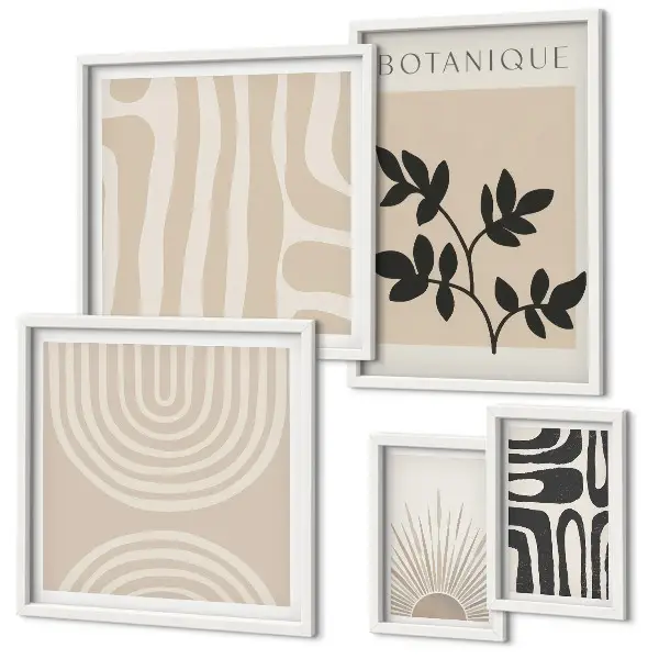 Conjunto de cuadros decorativos con motivos vegetales en tonos neutros