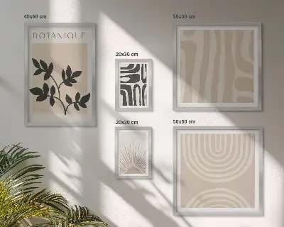 Conjunto de cuadros decorativos con motivos vegetales en tonos neutros