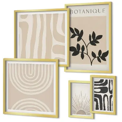 Conjunto de cuadros decorativos con motivos vegetales en tonos neutros