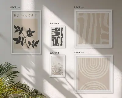 Conjunto de cuadros decorativos con motivos vegetales en tonos neutros