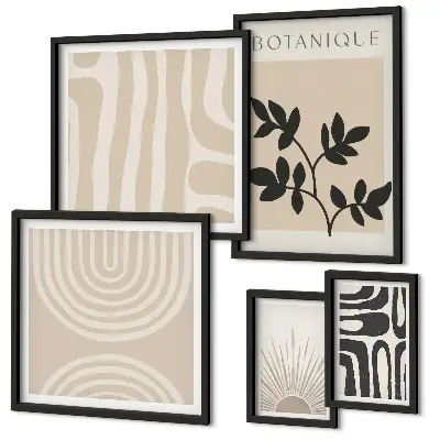 Conjunto de cuadros decorativos con motivos vegetales en tonos neutros