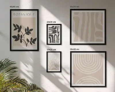 Conjunto de cuadros decorativos con motivos vegetales en tonos neutros