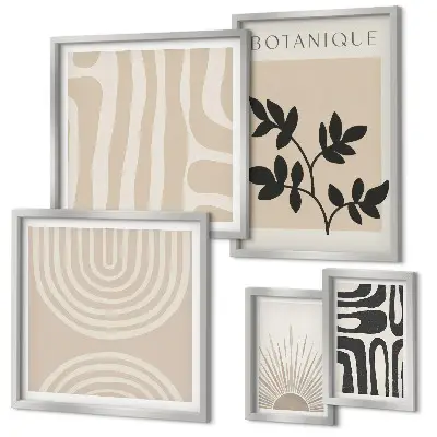 Conjunto de cuadros decorativos con motivos vegetales en tonos neutros