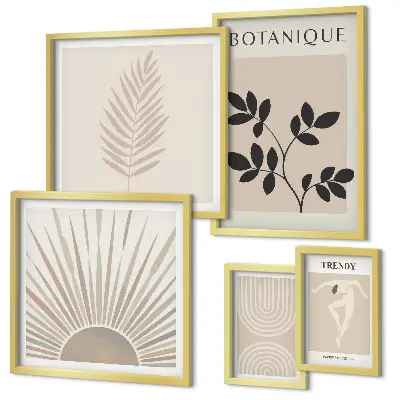 Set de 5 cuadros para salón con elegantes decoraciones florales geométricas