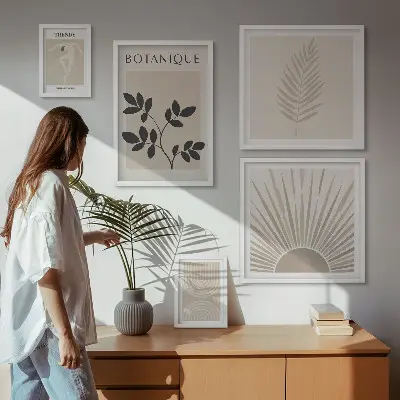 Set de 5 cuadros para salón con elegantes decoraciones florales geométricas