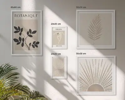 Set de 5 cuadros para salón con elegantes decoraciones florales geométricas