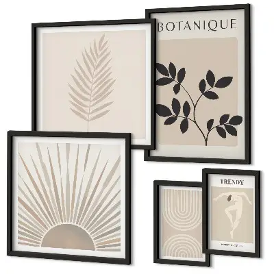 Set de 5 cuadros para salón con elegantes decoraciones florales geométricas