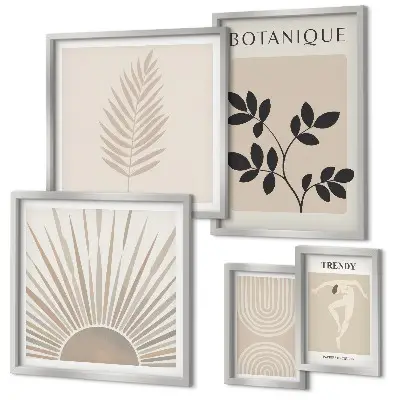 Set de 5 cuadros para salón con elegantes decoraciones florales geométricas