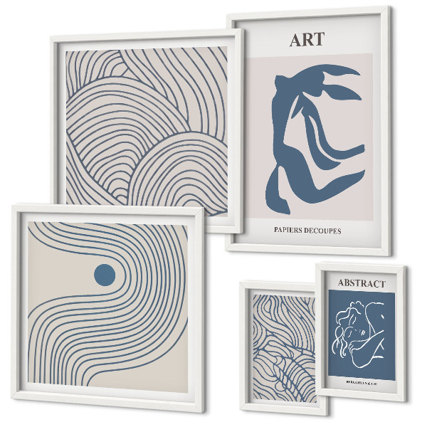 Set de 5 cuadros para salón Líneas modernas abstractas