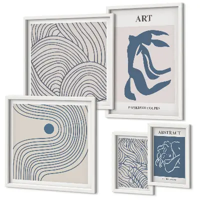Set de 5 cuadros decorativos para salón con diseño abstracto de líneas modernas