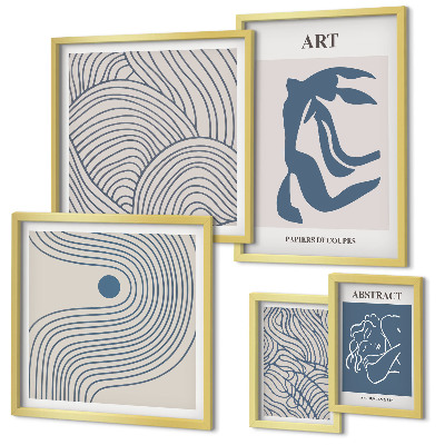 Set de 5 cuadros para salón Líneas modernas abstractas
