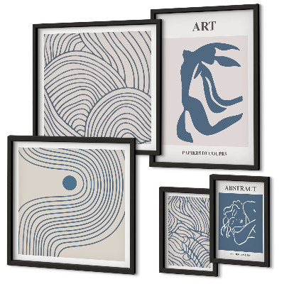 Set de 5 cuadros para salón Líneas modernas abstractas
