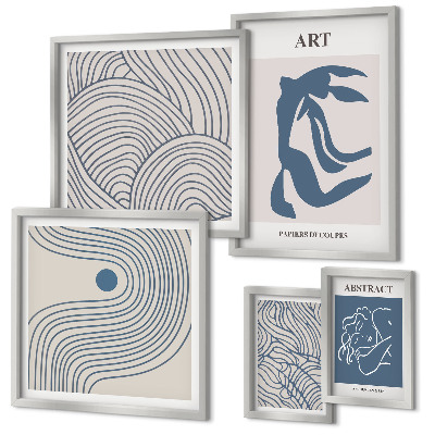 Set de 5 cuadros para salón Líneas modernas abstractas