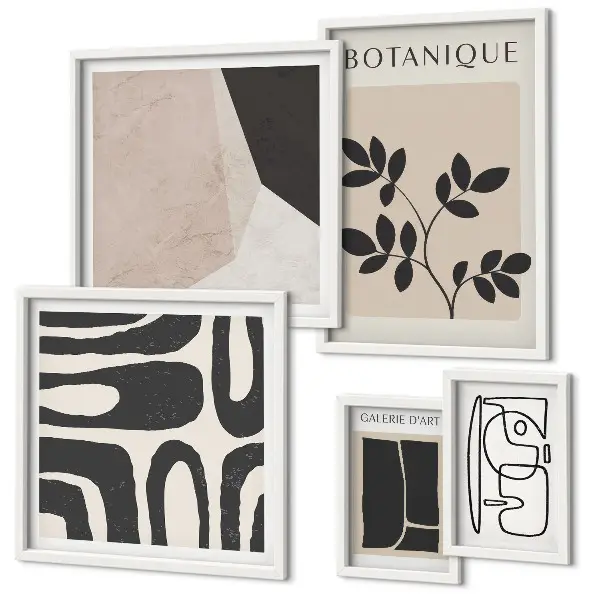 Set de 5 cuadros para salón con diseños gráficos minimalistas y elegantes