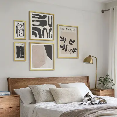 Set de 5 cuadros para salón con diseños gráficos minimalistas y elegantes
