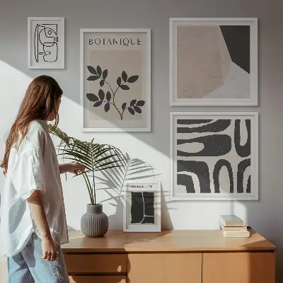 Set de 5 cuadros para salón con diseños gráficos minimalistas y elegantes