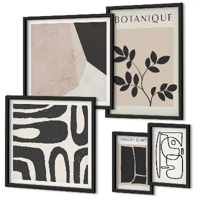 Set de 5 cuadros para salón con diseños gráficos minimalistas y elegantes