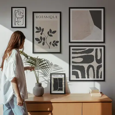 Set de 5 cuadros para salón con diseños gráficos minimalistas y elegantes
