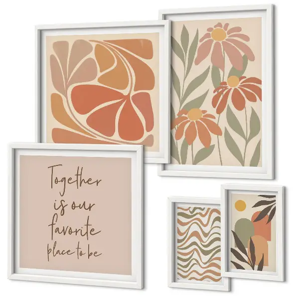 Pared galería de arte con decoraciones elegantes de flores naturales