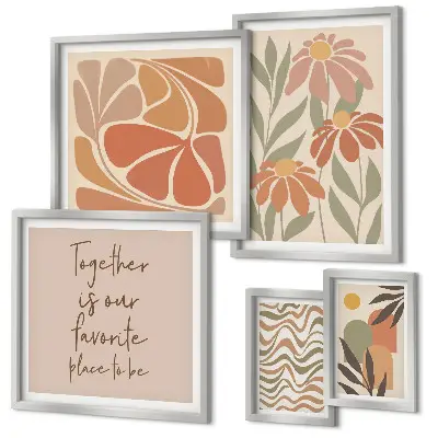 Pared galería de arte con decoraciones elegantes de flores naturales