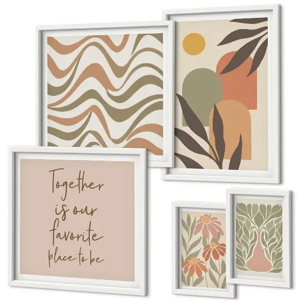 Conjunto de cuadros decorativos con motivos de plantas en tonos pastel