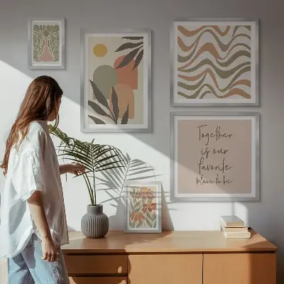 Conjunto de cuadros decorativos con motivos de plantas en tonos pastel