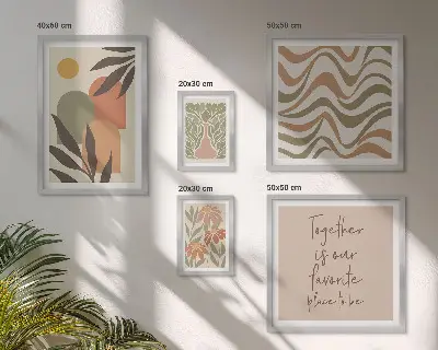 Conjunto de cuadros decorativos con motivos de plantas en tonos pastel