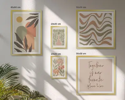 Conjunto de cuadros decorativos con motivos de plantas en tonos pastel