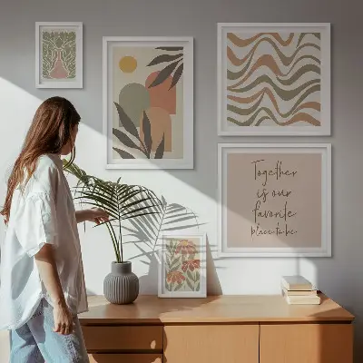 Conjunto de cuadros decorativos con motivos de plantas en tonos pastel