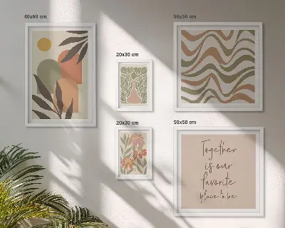 Conjunto de cuadros decorativos con motivos de plantas en tonos pastel