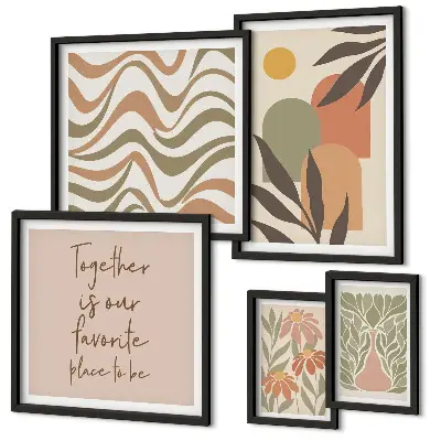 Conjunto de cuadros decorativos con motivos de plantas en tonos pastel