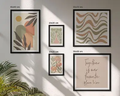 Conjunto de cuadros decorativos con motivos de plantas en tonos pastel