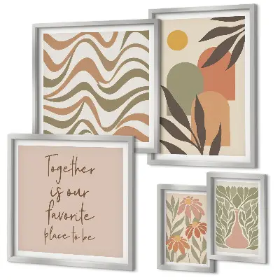 Conjunto de cuadros decorativos con motivos de plantas en tonos pastel